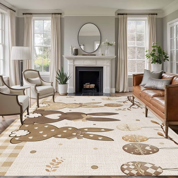 Rectangle Rug 6x9ft Area Rug,Happy Easter Farm Rabbit Tail Egg Area Rugs for Living Room Bedroom,Tree Branch Plaid on Linen Floor Mat Non-Slip Non-Shedding Carpet Indoor Accent Rugs