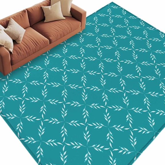 Rectangle Rug 6x9ft Area Rug, Modern Teal Morocco Style Area Rugs for Living Room Bedroom, Geometric Leaf Diamond Plaid Floor Mat Non-Slip Non-Shedding Carpet Indoor Accent Rugs