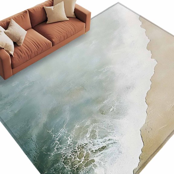 Rectangle Rug 6x9ft Area Rug, Nautical Seaside Coastal Waves Area Rugs for Living Room Bedroom, Sea Water Floor Mat Non-Slip Non-Shedding Carpet Indoor Accent Rugs