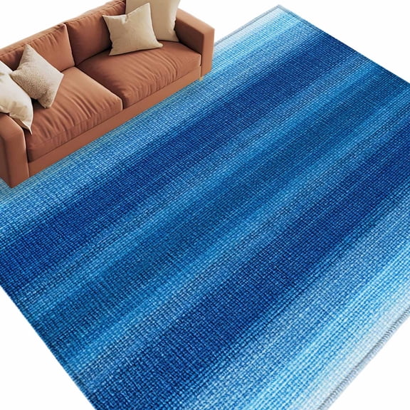 Rectangle Rug 6x9ft Area Rug, Navy Blue Gradient Stripe Area Rugs for Living Room Bedroom, Summer Nautical Coastal Theme Floor Mat Non-Slip Non-Shedding Carpet Indoor Accent Rugs