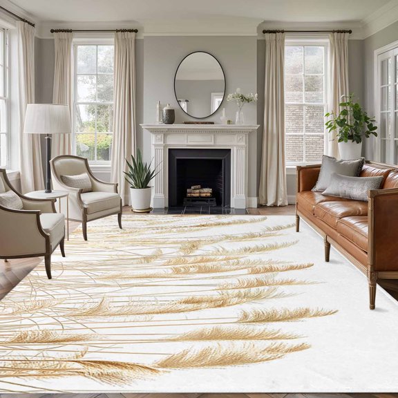 Rectangle Rug 6x9ft Area Rug,Pastoral Reed Pampas Grass Plant Area Rugs for Living Room Bedroom,Autumn Botanical on White Floor Mat Non-Slip Non-Shedding Carpet Indoor Accent Rugs
