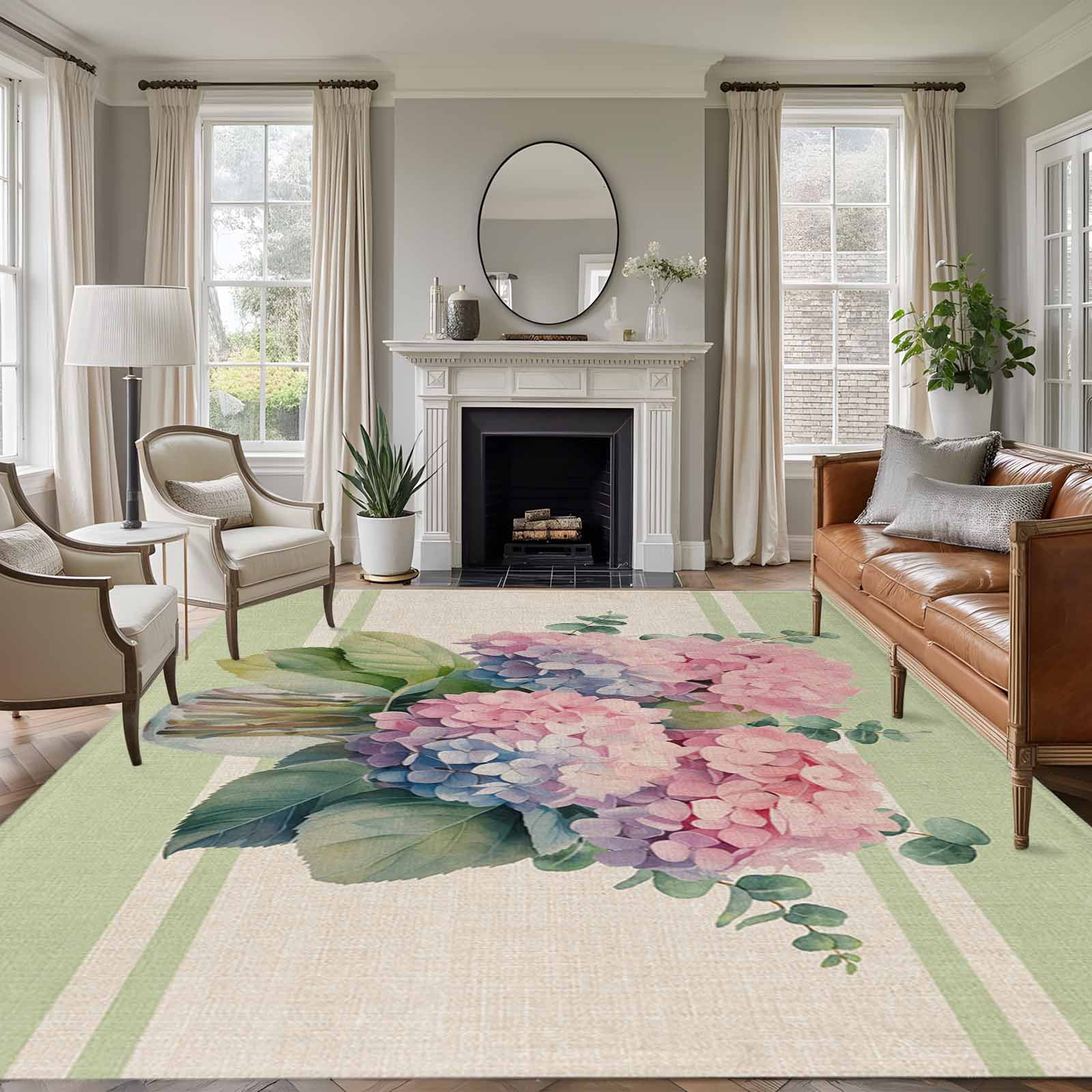Rectangle Rug 6x9ft Area Rug,Spring Flower Hydrangea Green Leaf Area ...