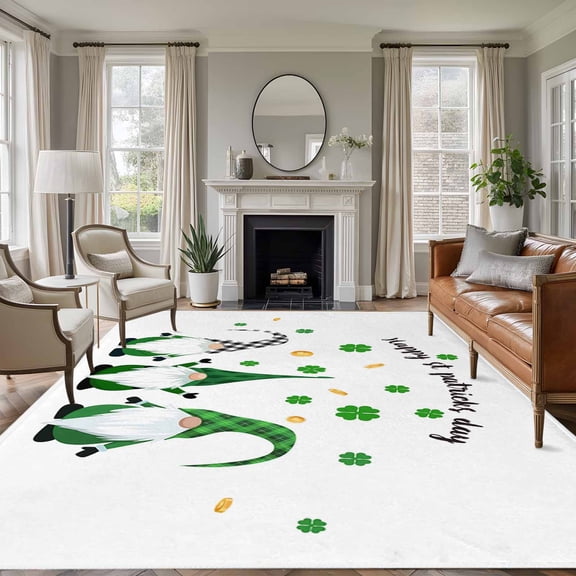 Rectangle Rug 6x9ft Area Rug,St. Patrick's Day Dwarfs Green Clovers Area Rugs for Living Room Bedroom,Gold Coin Floor Mat Non-Slip Non-Shedding Carpet Indoor Accent Rugs