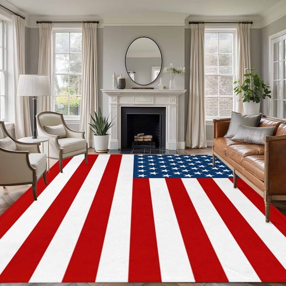 Rectangle Rug 6x9ft Area Rug,USA Flag Independence Day Area Rugs for Living Room Bedroom,Patriotic Stars and Stripes Floor Mat Non-Slip Non-Shedding Carpet Indoor Accent Rugs