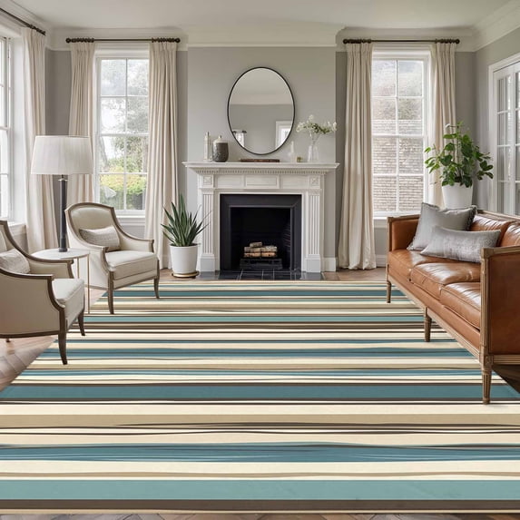 Rectangle Rug 8x10Ft Retro Bohemian Colorful Stripe Soft Indoor Throw Rugs Carpets for Living Dining Bedroom Kids Room Non-Slip Playroom Crawl Rug Floor Mats Simple Lines Seamless