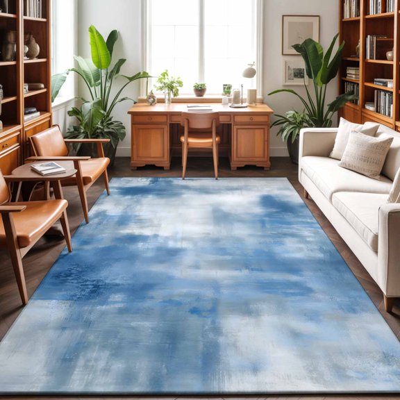 Rectangle Rug 8x10ft Area Rug, Abstract Blue Mottled Texture Area Rugs for Living Room Bedroom, Modern Aesthetic Art Floor Mat Non-Slip Non-Shedding Carpet Indoor Accent Rugs