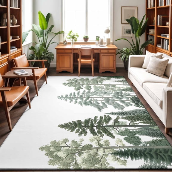 Rectangle Rug 8x10ft Area Rug, Dark Green Pine Maple Forest Area Rugs for Living Room Bedroom, Rustic Trees Floor Mat Non-Slip Non-Shedding Carpet Indoor Accent Rugs
