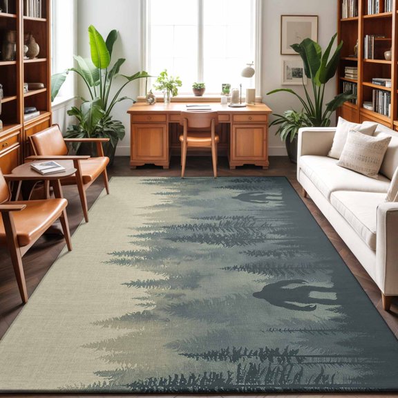 Rectangle Rug 8x10ft Area Rug, Forest Gorilla Wild Animal Trees Silhouette Area Rugs for Living Room Bedroom, Vintage Linen Floor Mat Non-Slip Non-Shedding Carpet Indoor Accent Rugs
