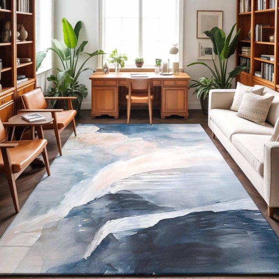 Rectangle Rug 8x10ft Area Rug, Watercolor Art Abstract Waterfall Area Rugs for Living Room Bedroom, Natural Cliff Scenery Floor Mat Non-Slip Non-Shedding Carpet Indoor Accent Rugs