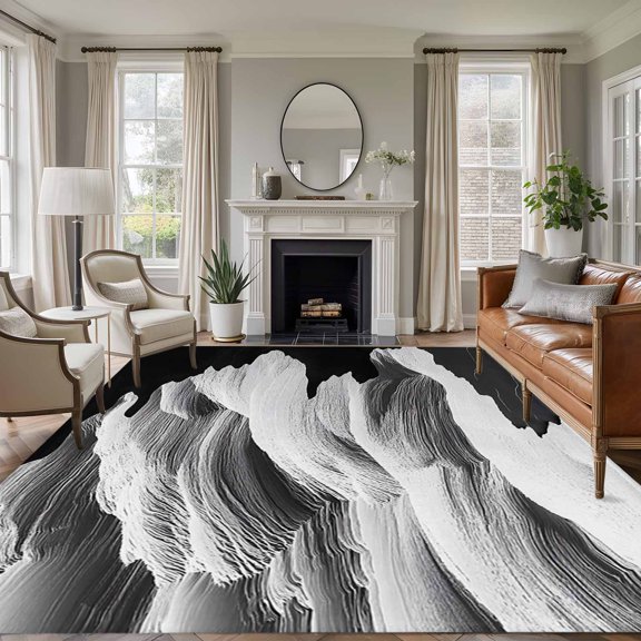 Rectangle Rug 9x12ft Area Rug, Impressionist Art Abstract Hill Scene Area Rugs for Living Room Bedroom, Massif Monochrome Art Floor Mat Non-Slip Non-Shedding Carpet Indoor Accent Rugs