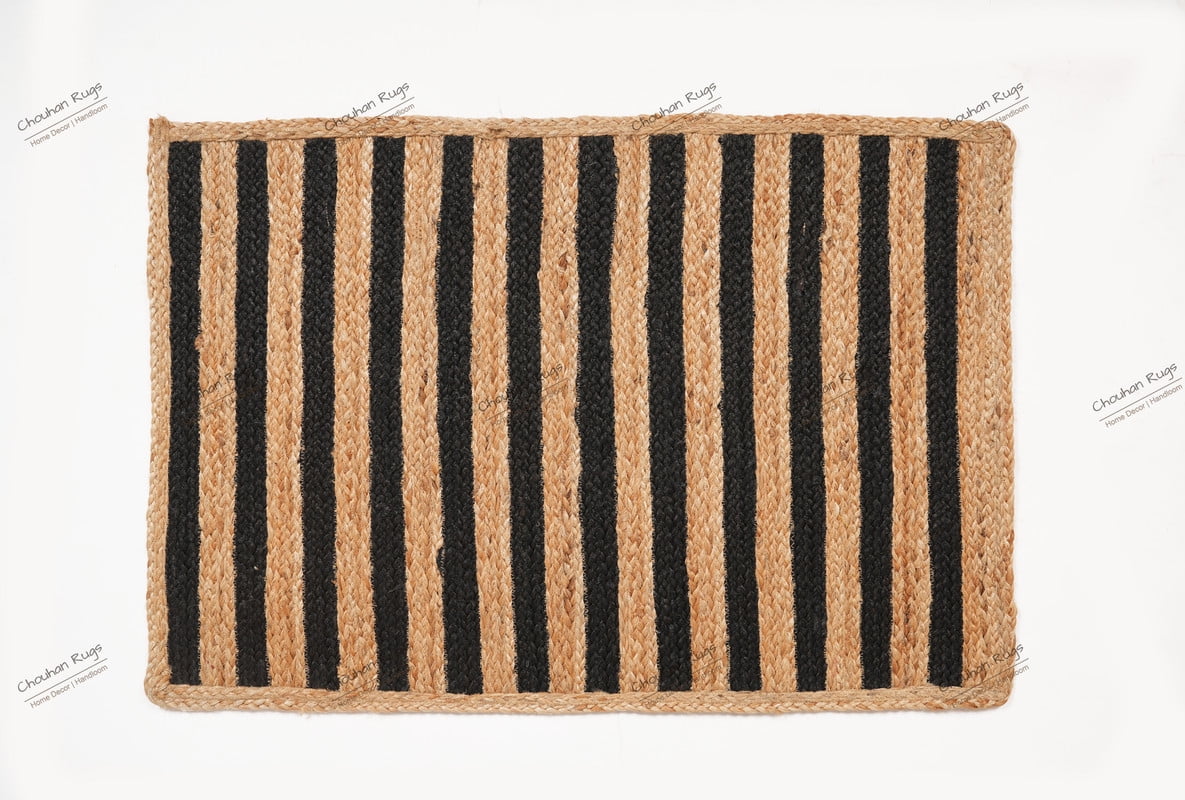 Rectangle Rug Natural Jute Rug Hand Braided Beige And Black Color Area Rug