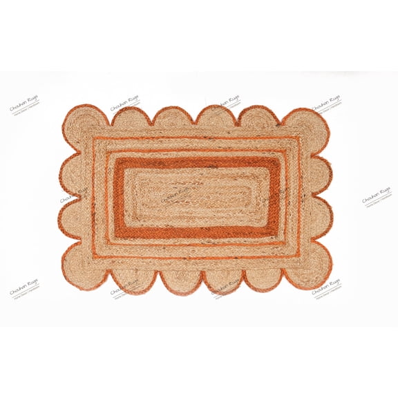 Rectangle Rug Natural Jute Rug Hand Braided Beige And Orange Color Area Rug