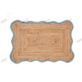 thumbnail image 1 of Rectangle Rug Natural Jute Rug Hand Braided Beige And Turquoise Color Area Rug, 1 of 5