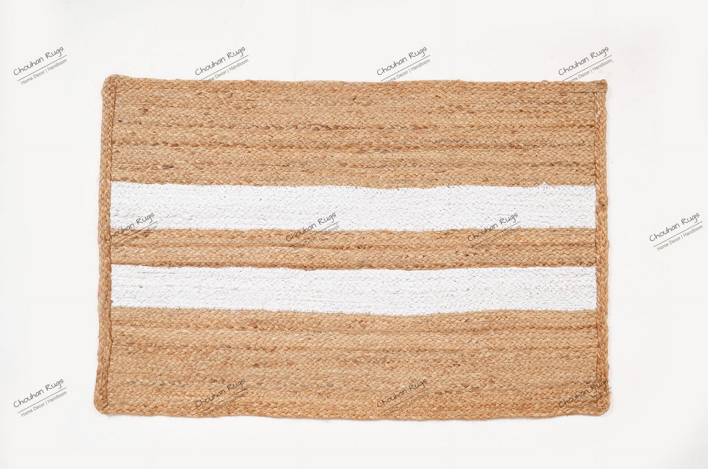 Rectangle Rug Natural Jute Rug Hand Braided Beige And White Color Area Rug