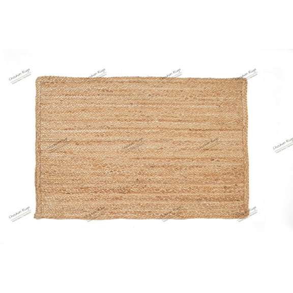Rectangle Rug Natural Jute Rug Hand Braided Beige Color Area Rug