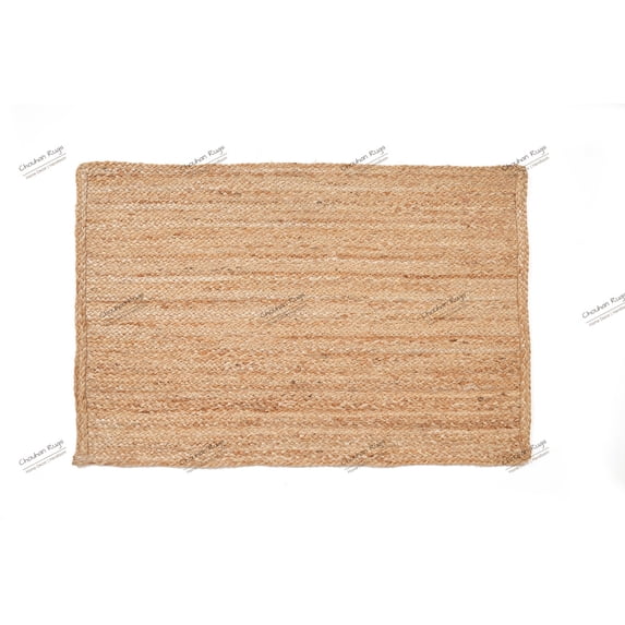 Rectangle Rug Natural Jute Rug Hand Braided Beige Color Area Rug