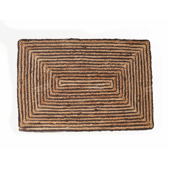 Rectangle Rug Natural Jute Rug Hand Braided Beige and Brown Color Rounding Line Area Rug