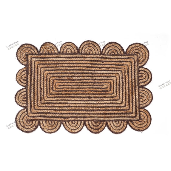 Rectangle Rug Natural Jute Rug Hand Braided Beige and Brown Color Stripes Line Area Rug