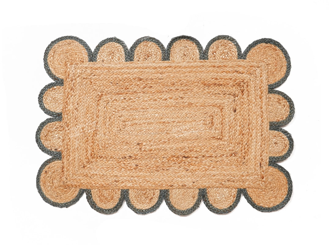 Rectangle Rug Natural Jute Rug Hand Braided Beige and Gray Color Area Rug