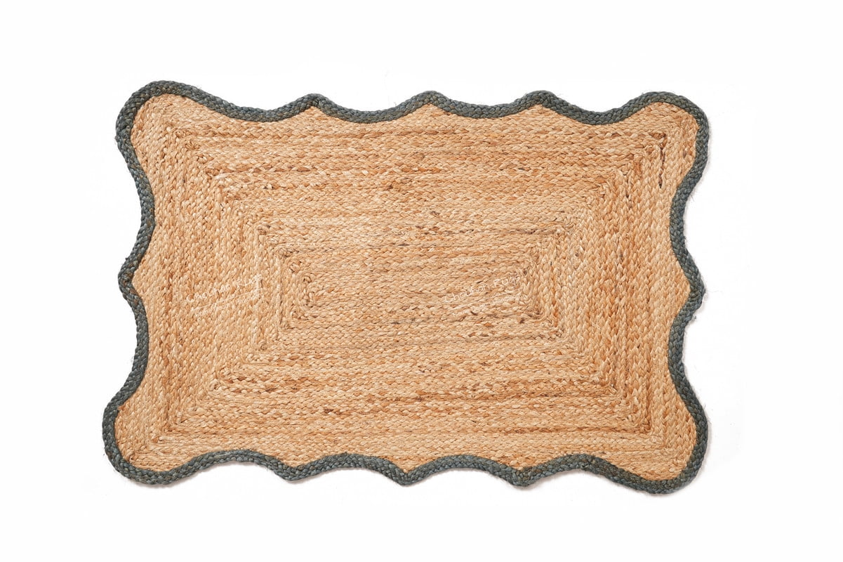 Rectangle Rug Natural Jute Rug Hand Braided Beige and Gray Color Area Rug