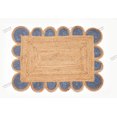 thumbnail image 1 of Rectangle Rug Natural Jute Rug Hand Braided Beige and Light Blue Border Color Rounding Line Area Rug, 1 of 5