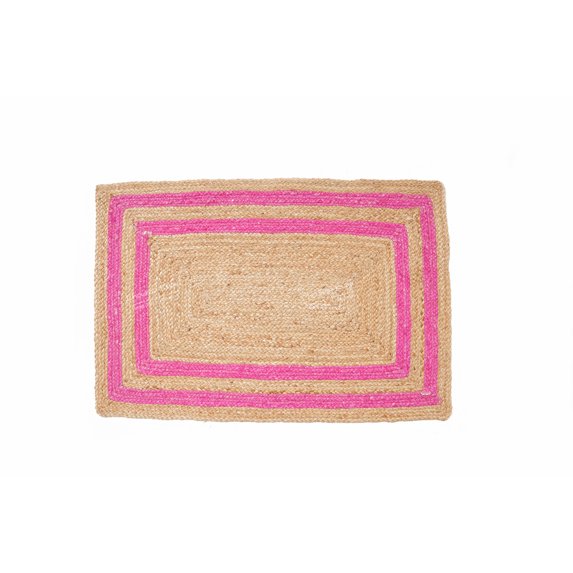 Rectangle Rug Natural Jute Rug Hand Braided Beige and Pink Color Stripes Line Area Rug