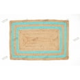 thumbnail image 1 of Rectangle Rug Natural Jute Rug Hand Braided Beige and Turquoise Color Stripes Line Area Rug, 1 of 5