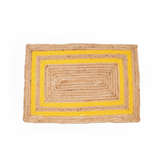 Rectangle Rug Natural Jute Rug Hand Braided Beige and Yellow Color Area Rug