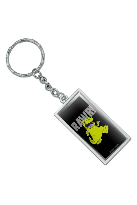 Rectangle Rugrats Reptar Rawr! Keychain in Chrome Plated Metal