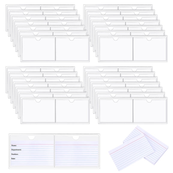 Rectangle Ruled Index Cards with PVC Self-Adhesive Label Holder Pockets White 80x130x50mm 135x95mm