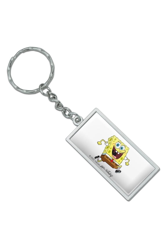 Rectangle Running Spongebob Keychain in Chrome Plated Metal