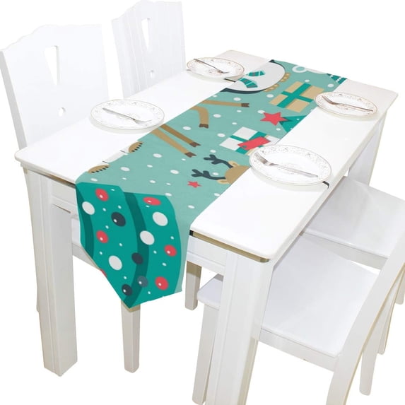 Rectangle Santa Deer Polar Bear Penguin Printed Table Runner 13x70in for Wedding Birthday Holiday