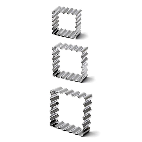 Rectangle Scalloped Edge Cookie Cutter Set 3Pcs - Stainless Steel Biscuit Molds, Rectangle Pastry Fluted Edge Cutters 0.8 Inch Depth, Baking Mold for Cookies Brownies