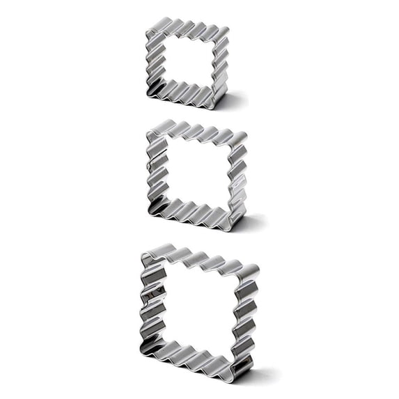 Rectangle Scalloped Edge Cookie Cutter Set 3Pcs - Stainless Steel Biscuit Molds, Rectangle Pastry Fluted Edge Cutters 0.8 Inch Depth, Baking Mold for Cookies Brownies