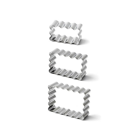 Rectangle Scalloped Edge Cookie Cutter Set 3Pcs - Stainless Steel Biscuit Molds, Rectangle Pastry Fluted Edge Cutters 0.8 Inch Depth, Baking Mold for Cookies Brownies