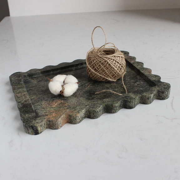 Rectangle Scalloped Marble Serving Tray Rainforest Green Home Decor
