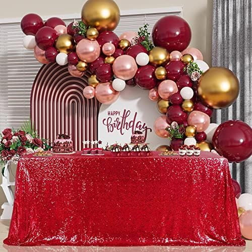 Rectangle Sequin Tablecloth Christmas Red Table Cloth 60x102inch Seamless Wedding Red Sequin Fabric Linens Overlay for Mother's Day Valentines Decoration