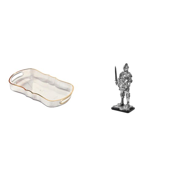 Rectangle Serving Tray Kitchen Fruit Dessert Tray Decorative Tray Knight Statue Lightweight Resin for Home Entryway