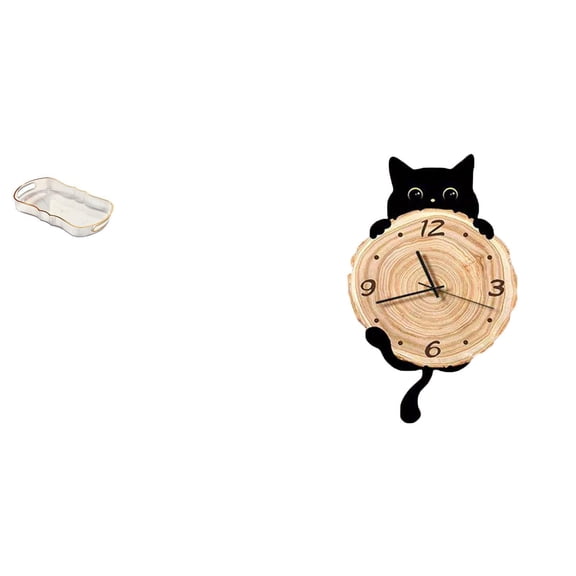 Rectangle Serving Tray Wall Clock Cat Wall Clock Lightweight PP Material for Home Office Bedroom