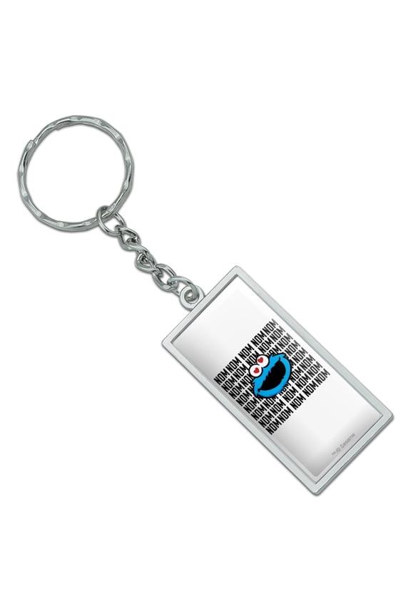 Rectangle Sesame Street Cookie Monster Nom Nom Keychain in Chrome Plated Metal