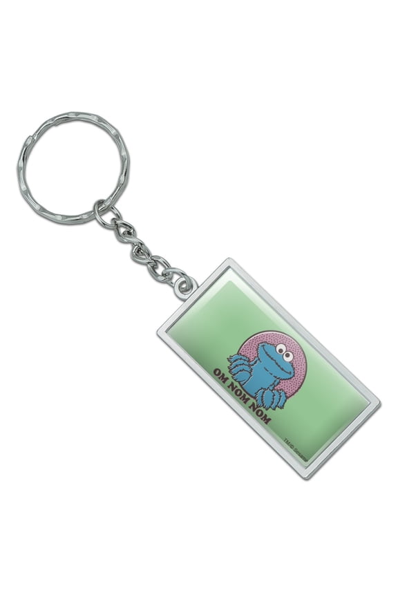 Rectangle  Sesame Street Cookie Monster Om Nom Nom Keychain in Chrome Plated Metal