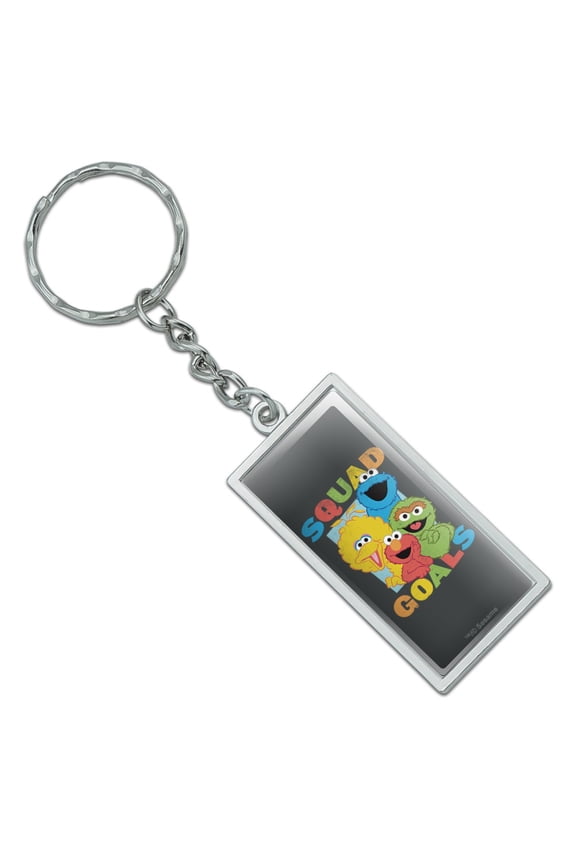 Rectangle Sesame Street Elmo Character Group Squad Goals Keychain in Chrome Plated Metal