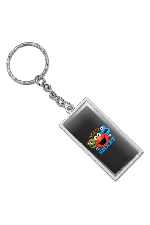 Rectangle Sesame Street Elmo Super Smart Keychain in Chrome Plated Metal