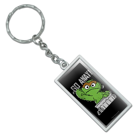Rectangle Sesame Street Oscar Go Away! Keychain in Chrome Plated Metal