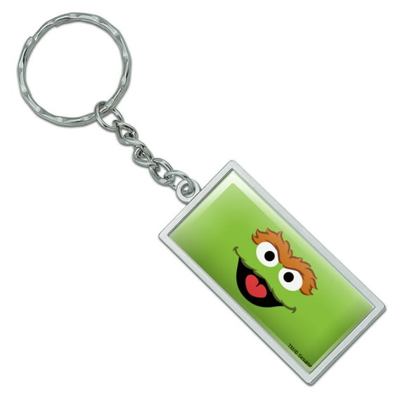 Rectangle Sesame Street Oscar the Grouch Face Keychain in Chrome Plated Metal