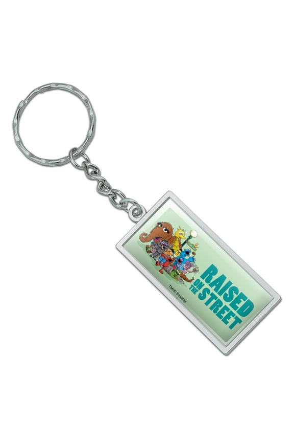 Rectangle Sesame Street Raised on the Street Keychain in Chrome Plated Metal