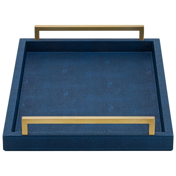 Rectangle Shagreen Faux Leather Serving Tray Blue 17" x 12" x 2.5" Home Decor