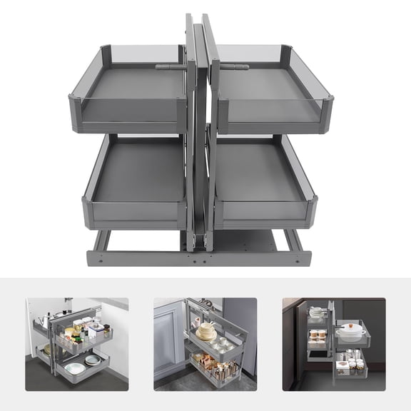 Rectangle Shape Blind Corner Cabinet Organizer, 2 Tiers Blind Corner Cabinet Pull-out Organizer, Corner Pull Out Organizer