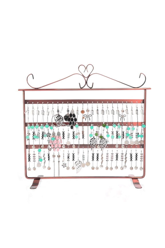 Rectangle Shape Iron 3-Tier Earring Display Stand 72 Holes for Hanging Earrings Red Copper 85x320x283mm hole: 2.5mm