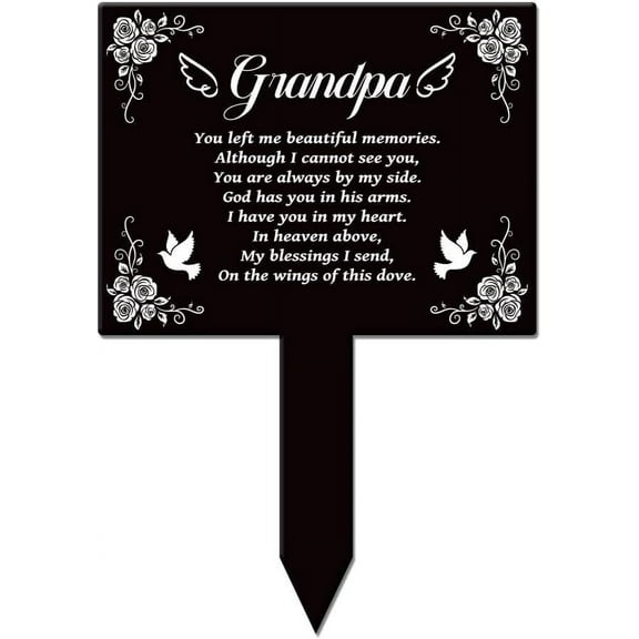 Rectangle Shaped Flowers Memorial Garden Stake for Grandpa Remembrance Plaque Stake Cemetery Acrylic Waterproof Sympathy Garden Stakes for Yard Grave Cemetery Making DIY